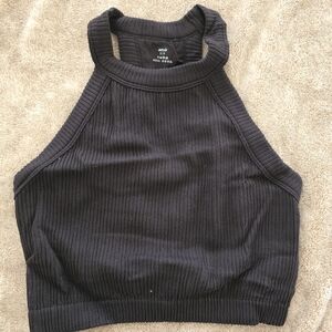 Aerie Black Ribbed Halter Top